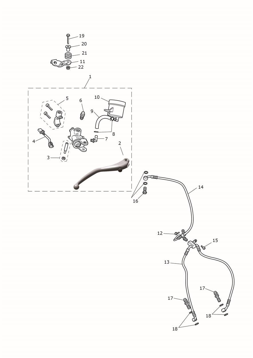 Front Brake Master Cylinder & Hoses exploded diagram