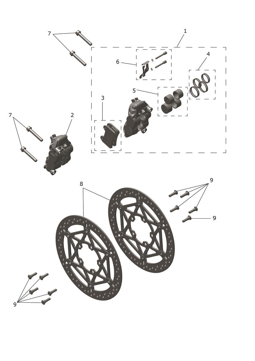 Front Brake Caliper & Discs exploded diagram