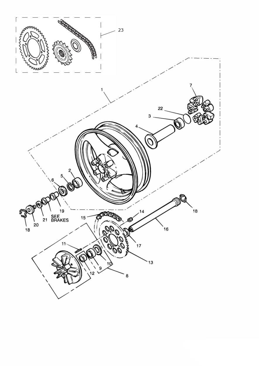Rear Wheel/Final Drive 900cc Model exploded diagram
