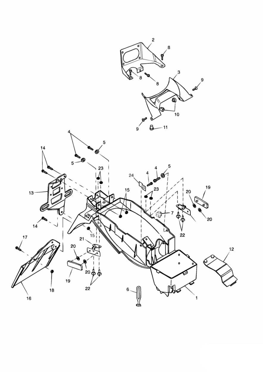 Rear Mudguard & Battery Box exploded diagram