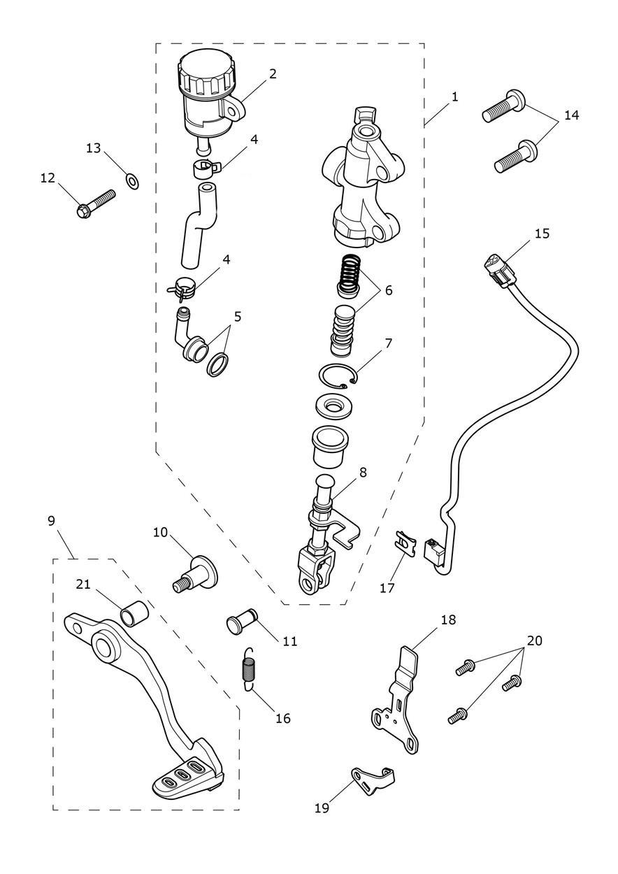 Rear Brake Master Cylinder exploded diagram