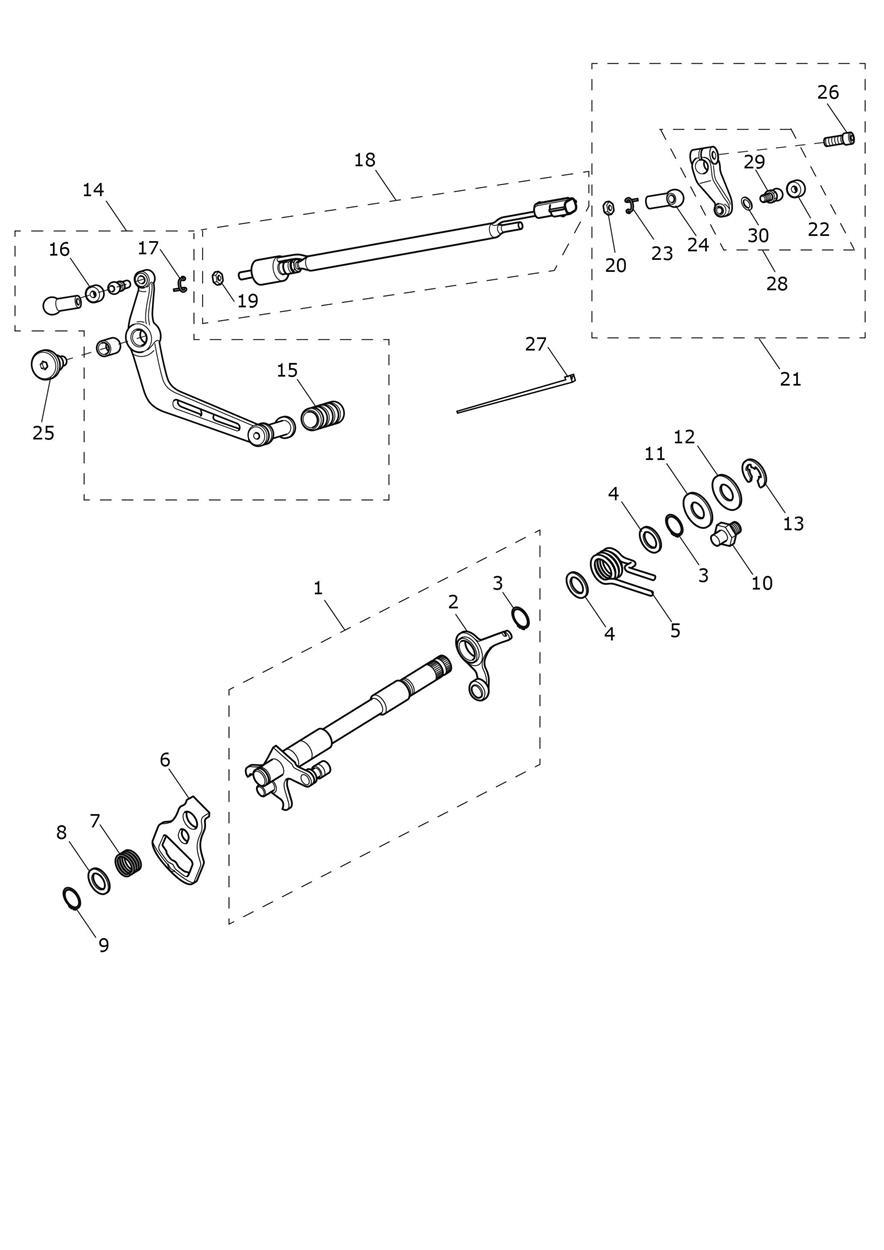 Gearchange Mechanism exploded diagram