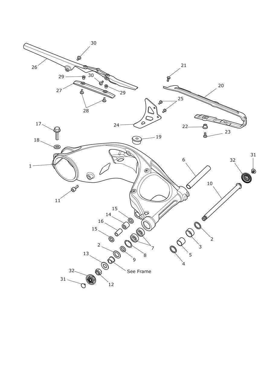 Rear Swingarm exploded diagram
