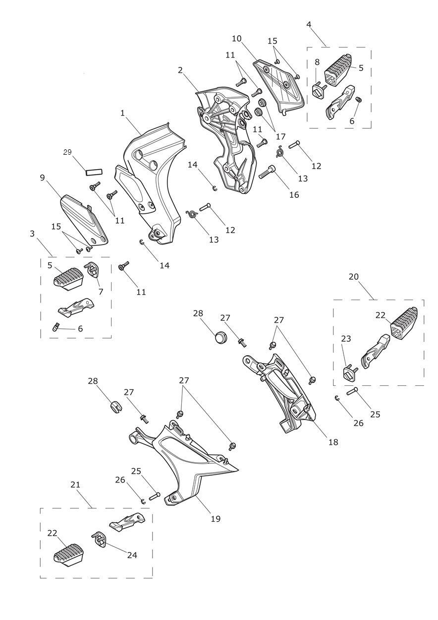 Footrests & Mountings exploded diagram