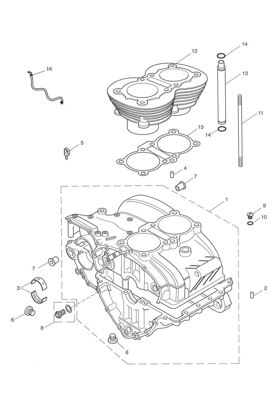 Crankcase & Fittings - up to Eng No 221608 (Plus Eng No's 229407 to 230164) exploded diagram
