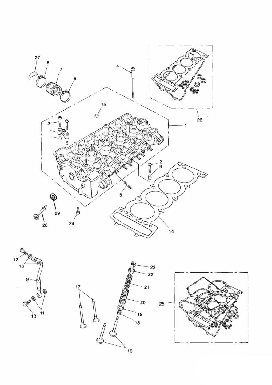 Cylinder Head and Valves 4 Cylinder Black exploded diagram