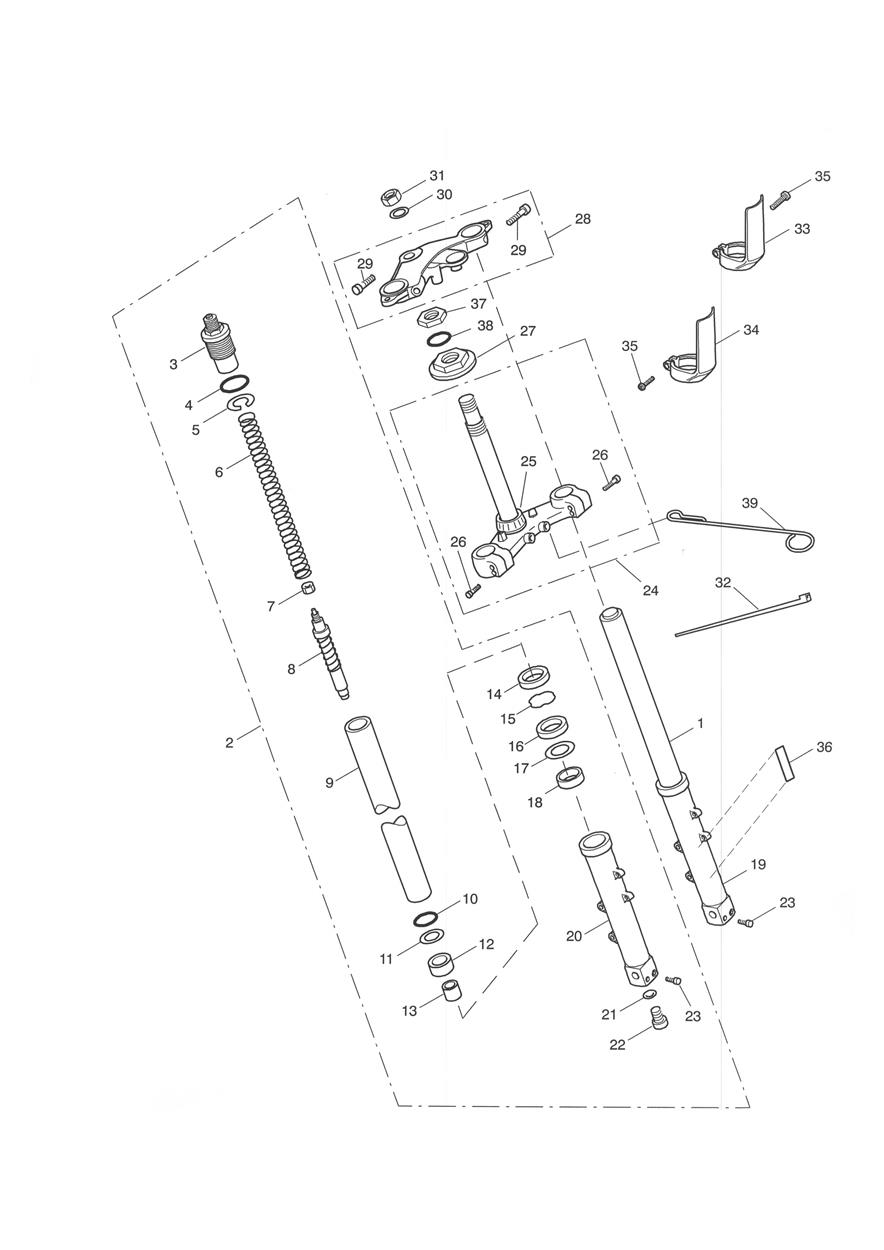 Front Forks and Yokes exploded diagram