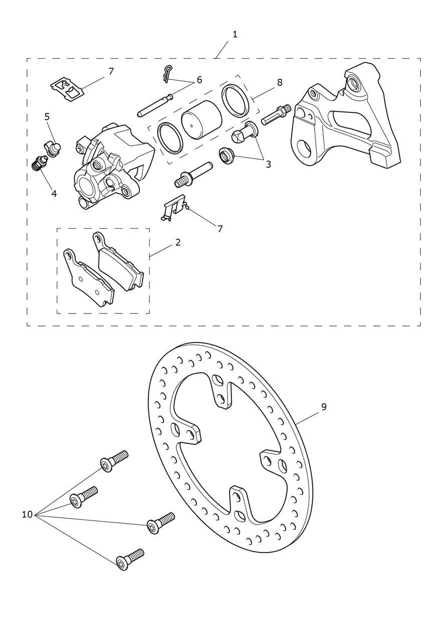 Rear Brake Caliper & Discs exploded diagram