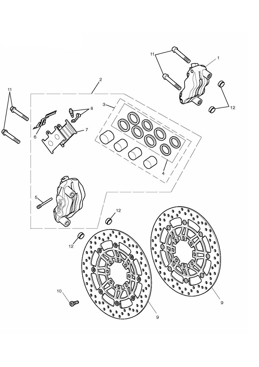 Front Brake Caliper & Discs exploded diagram