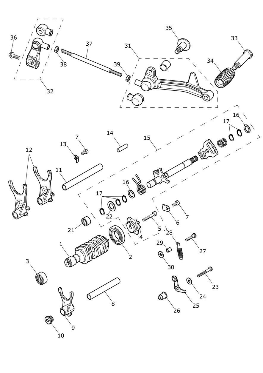 Gear Selectors & Pedal exploded diagram