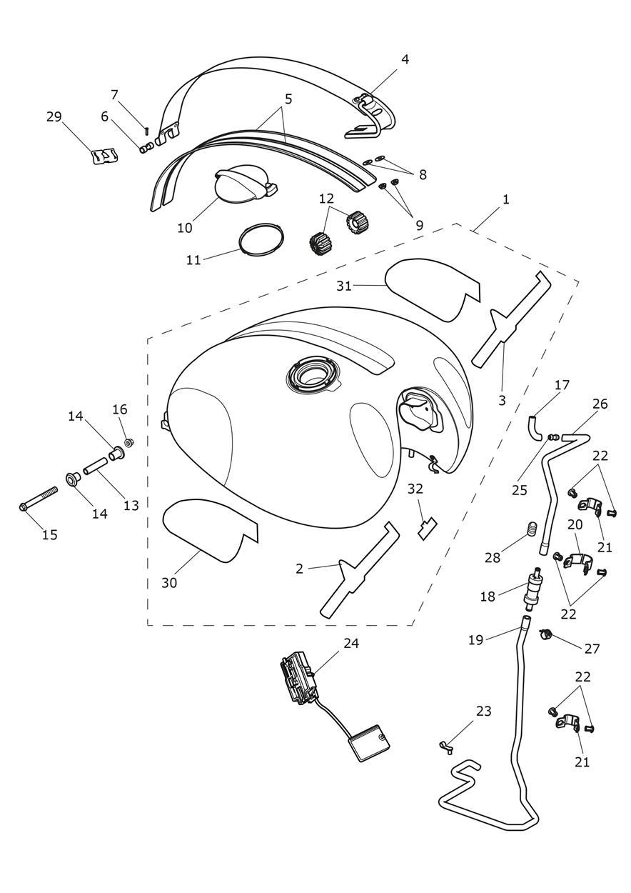 Fuel Tank - Red Goldline Tanks exploded diagram