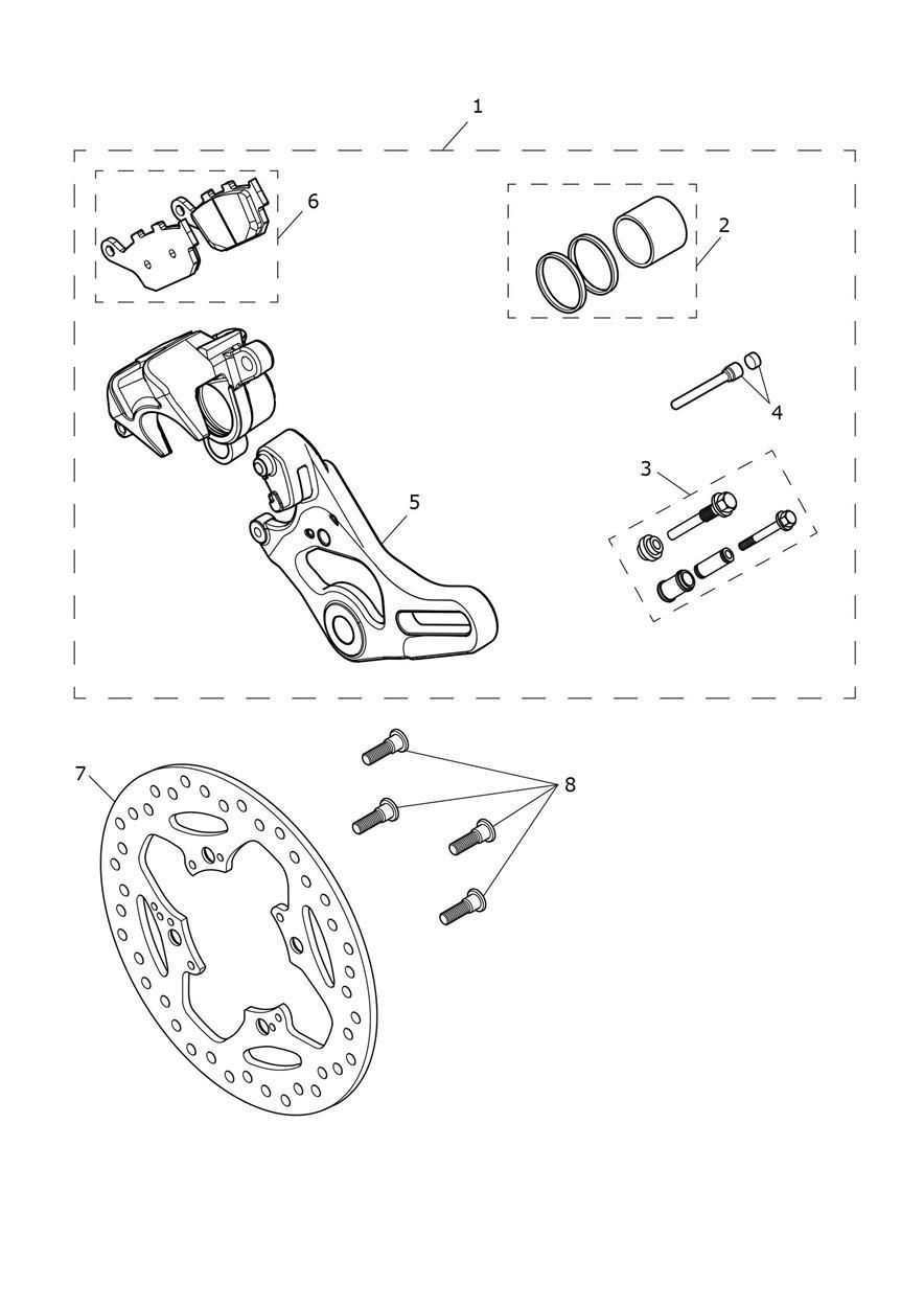Rear Brake Caliper & Disc exploded diagram