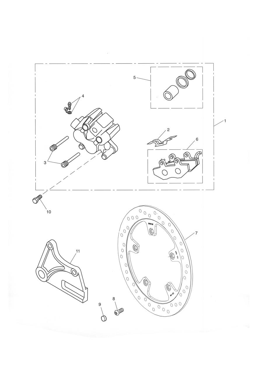 Rear Brake Caliper, Carrier & Disc exploded diagram