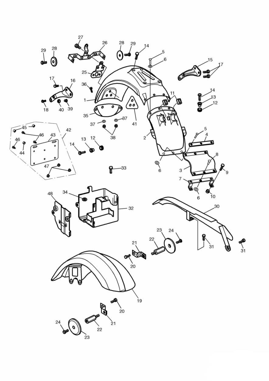 Mudguards/Chainguard/Battery Box exploded diagram
