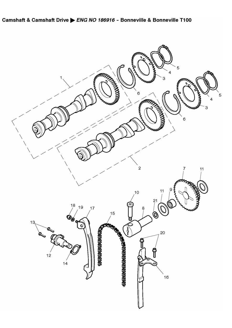 Camshaft and Drive Bonneville & Bonneville T100 exploded diagram