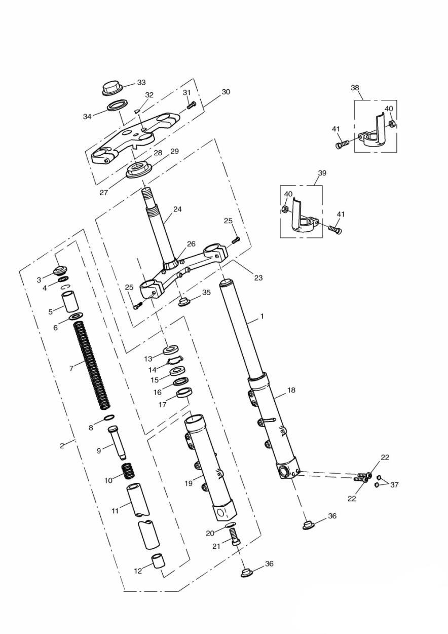 Front Forks and Yokes exploded diagram