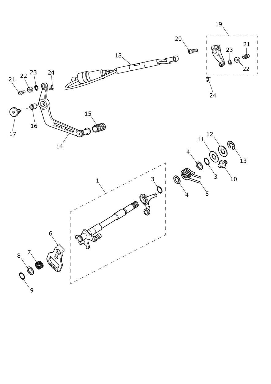 Gearchange Mechanism exploded diagram