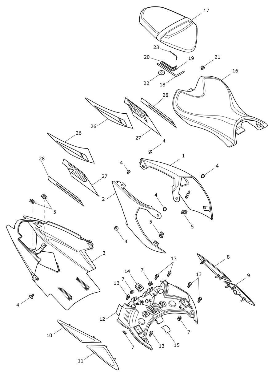 Rear Bodywork & Seat exploded diagram