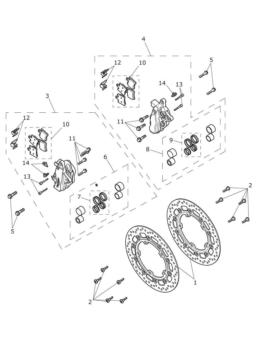 Front Caliper & Discs exploded diagram