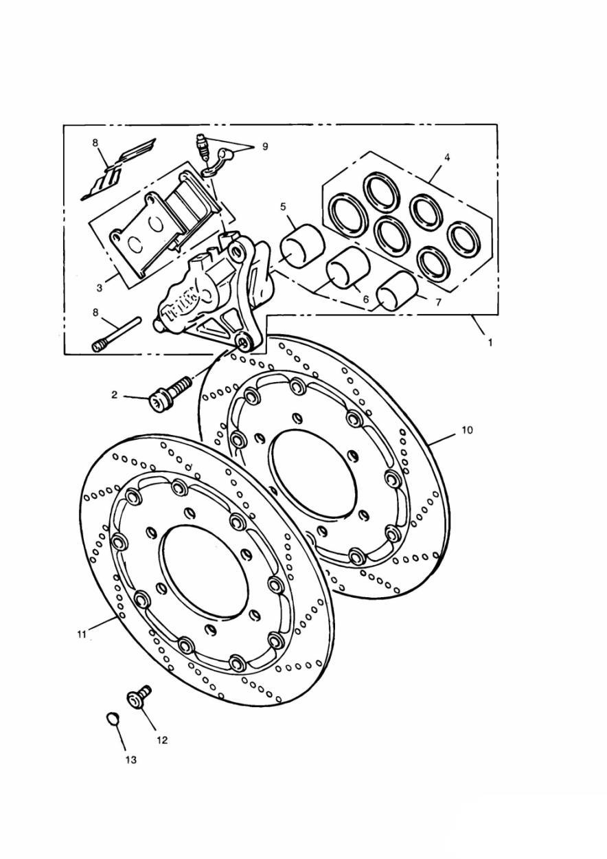 Front Brake Caliper and Disc Super lll and Special Edition exploded diagram