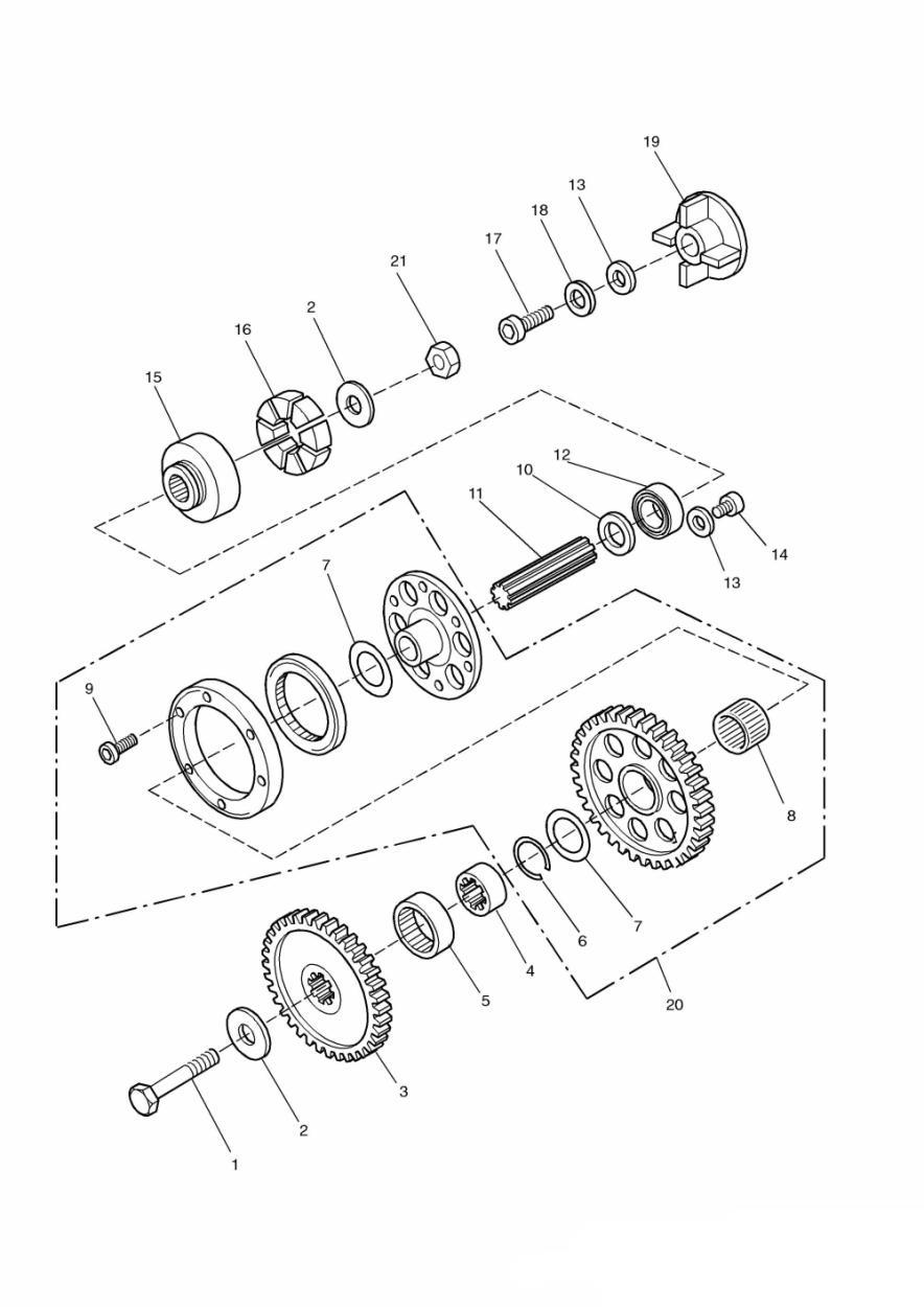 Alternator/Starter Drive Gears exploded diagram