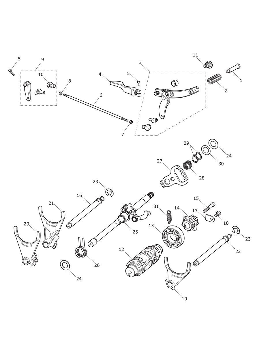 Gear Selectors & Pedal exploded diagram