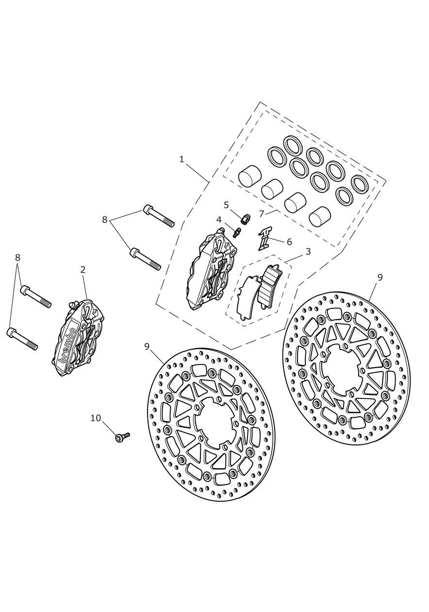 Front Brake Caliper & Discs - Daytona 675R Only exploded diagram