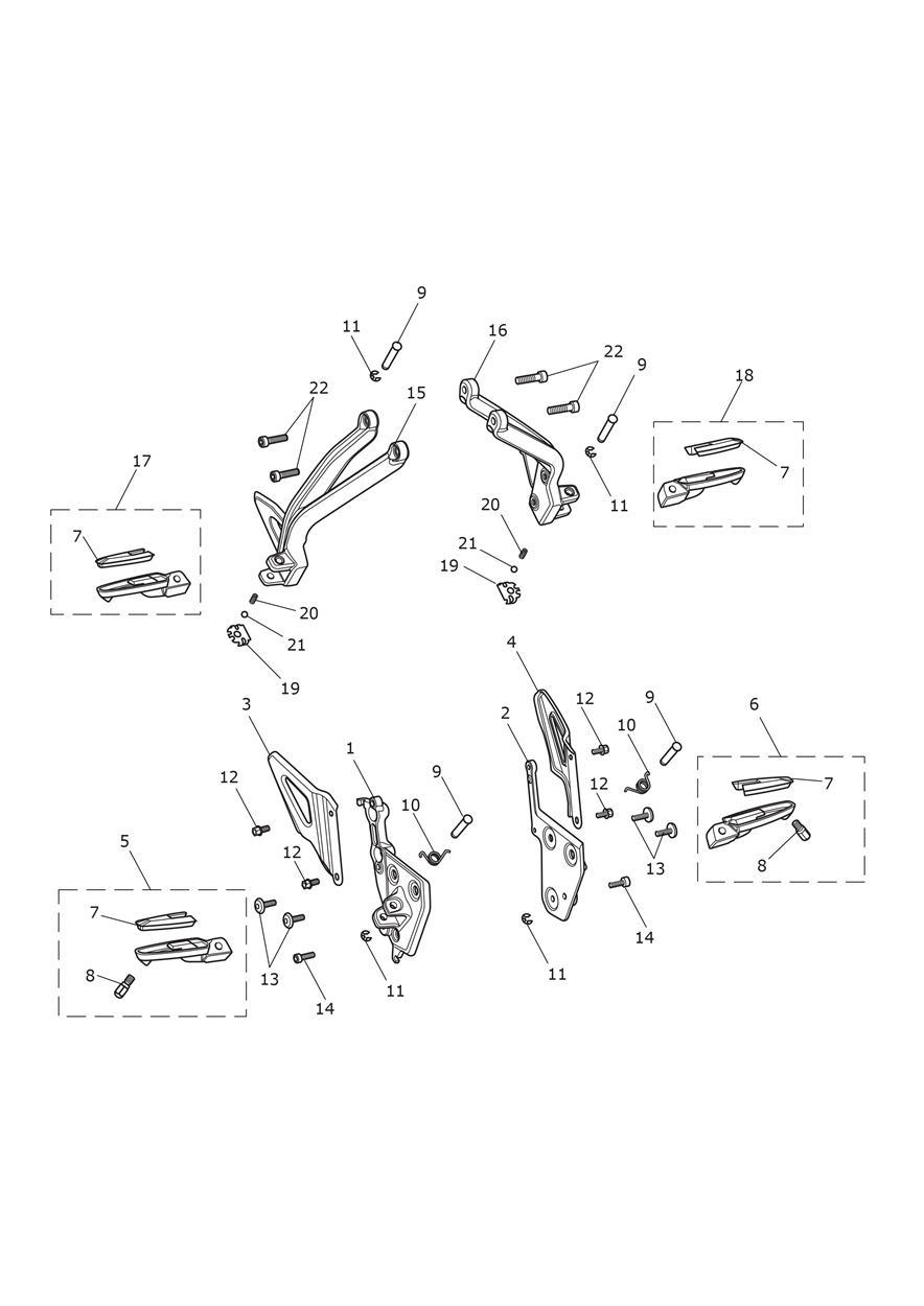 Footrests & Mountings exploded diagram