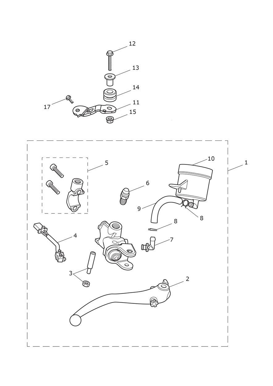 Front Brake Master Cylinder & Hoses exploded diagram