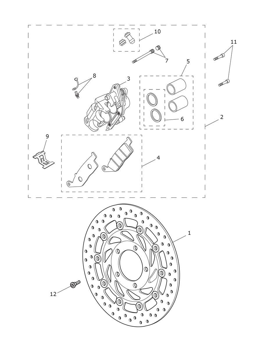 Front Brake Caliper & Disc exploded diagram