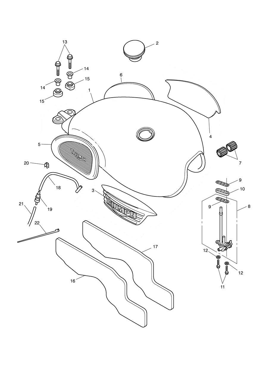 Fuel Tank & Fittings-Bonneville T100 exploded diagram