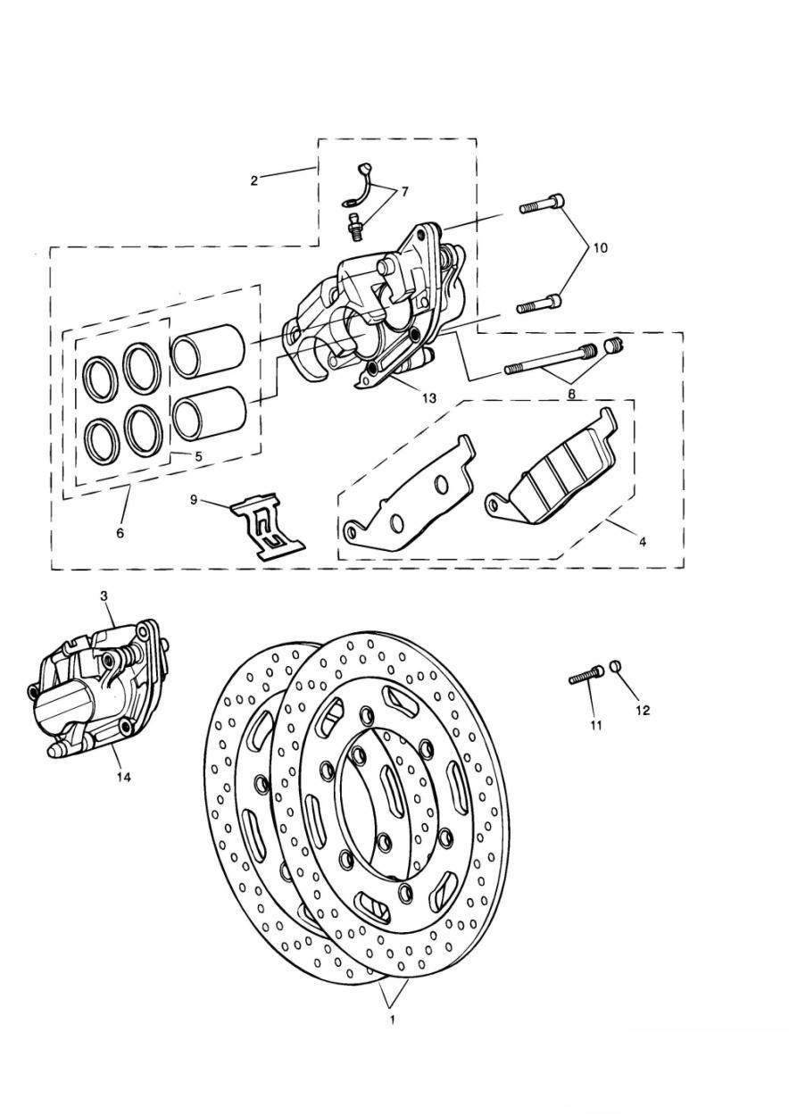 Front Brake Caliper and Disc exploded diagram