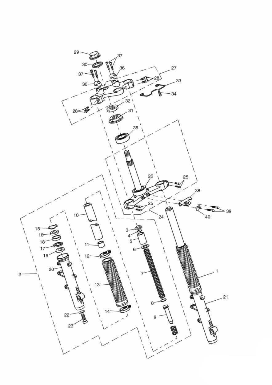 Front Forks and Yokes exploded diagram