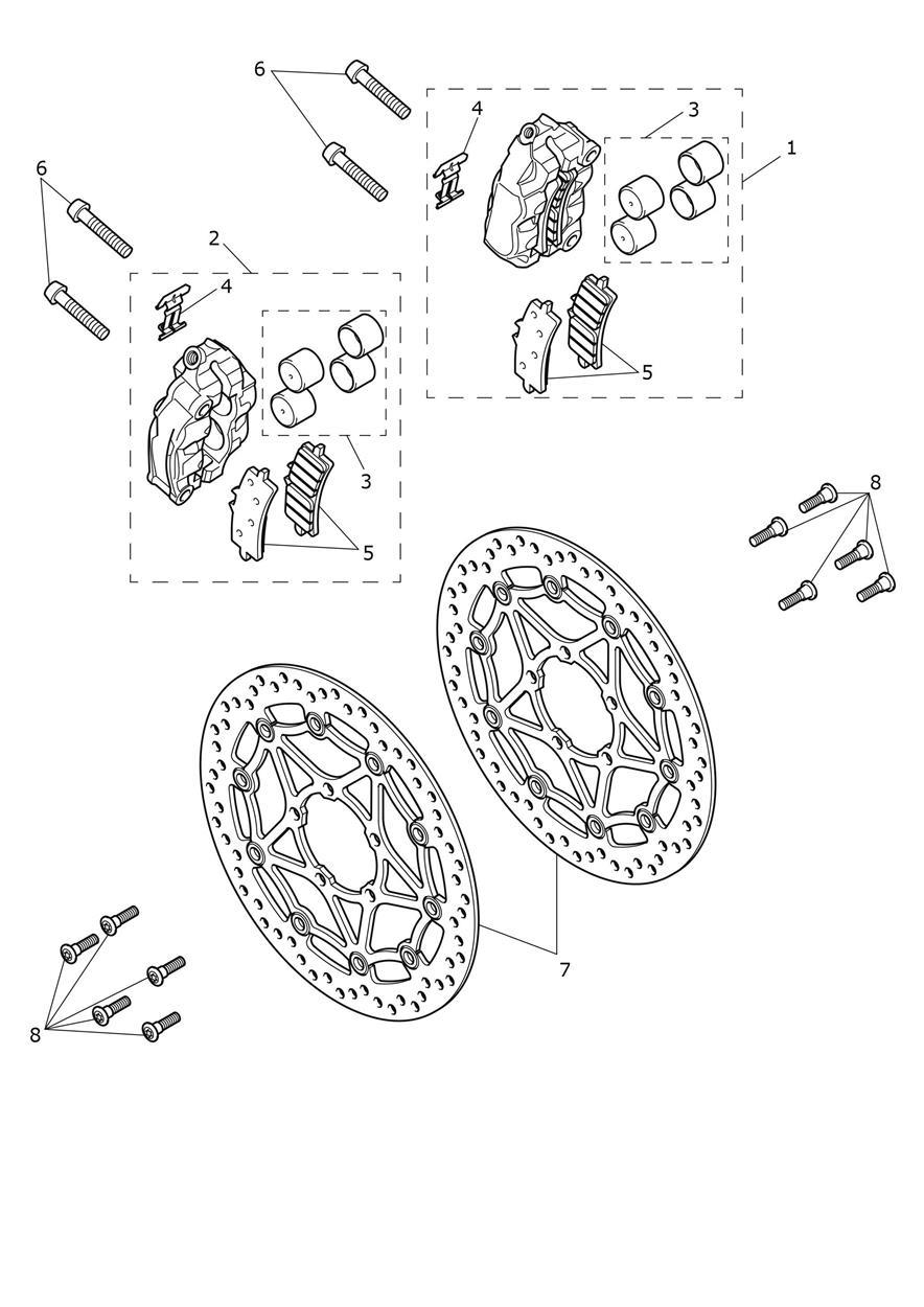 Front Brake Caliper & Discs exploded diagram