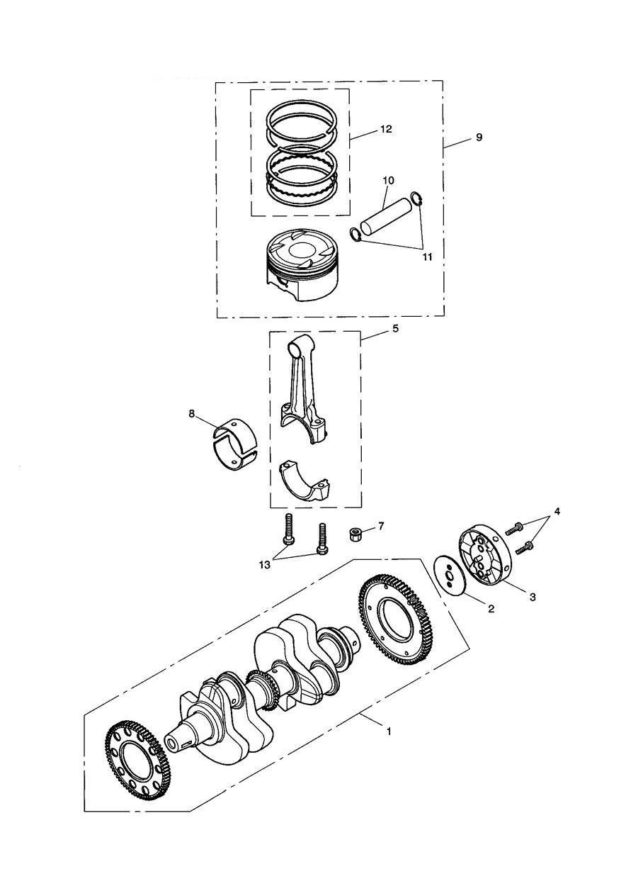 Crankshaft, Conn Rods & Pistons exploded diagram