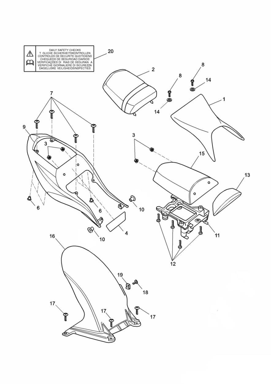 Bodywork - Rear Side Panels and Seat exploded diagram