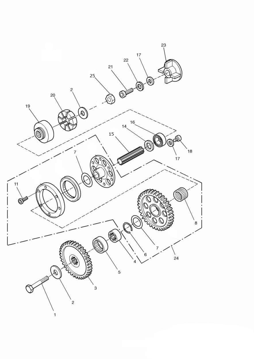 Alternator/ Starter Drive Gears exploded diagram