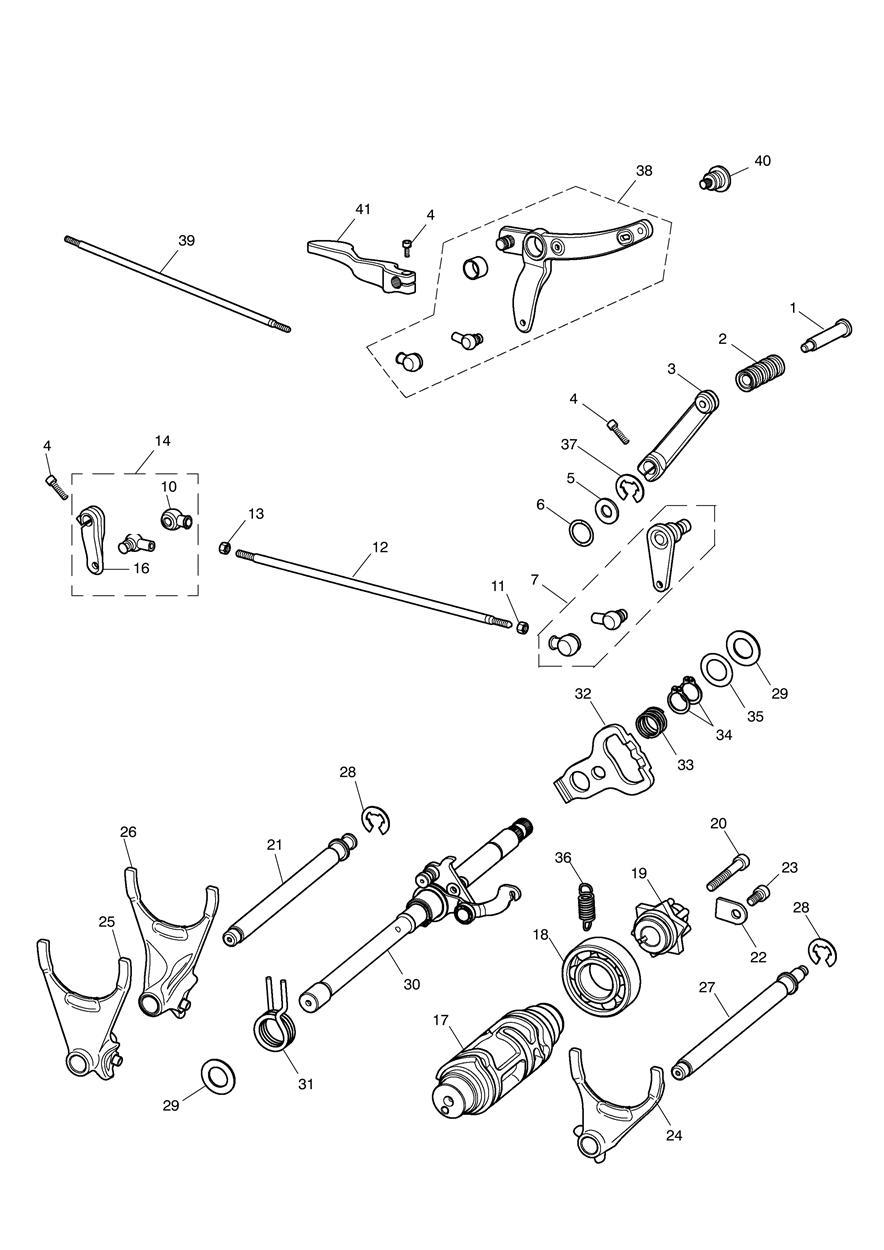 Gear Selectors & Pedal exploded diagram