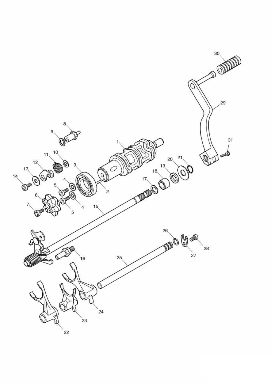 Gear Selectors and Pedal exploded diagram