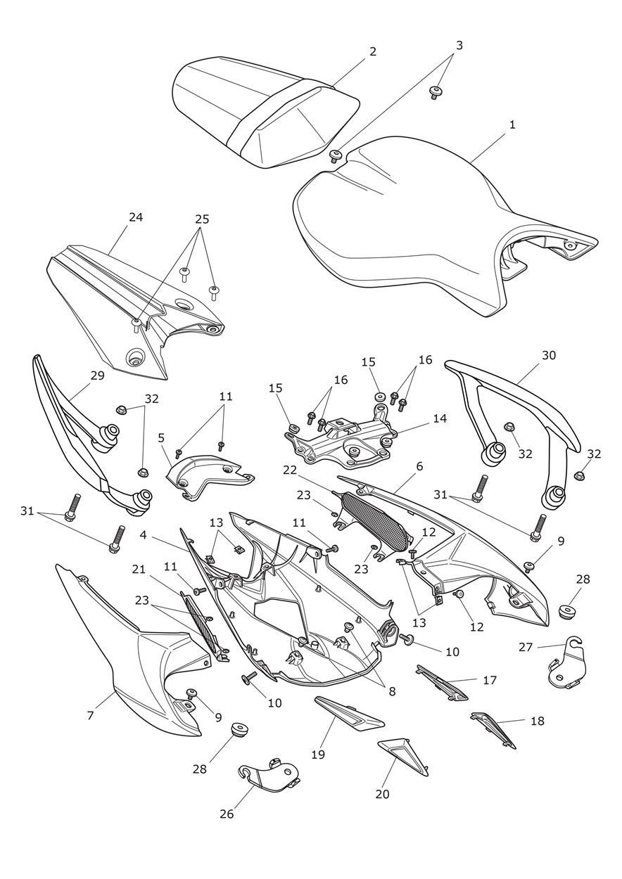 Rear Bodywork & Seat exploded diagram