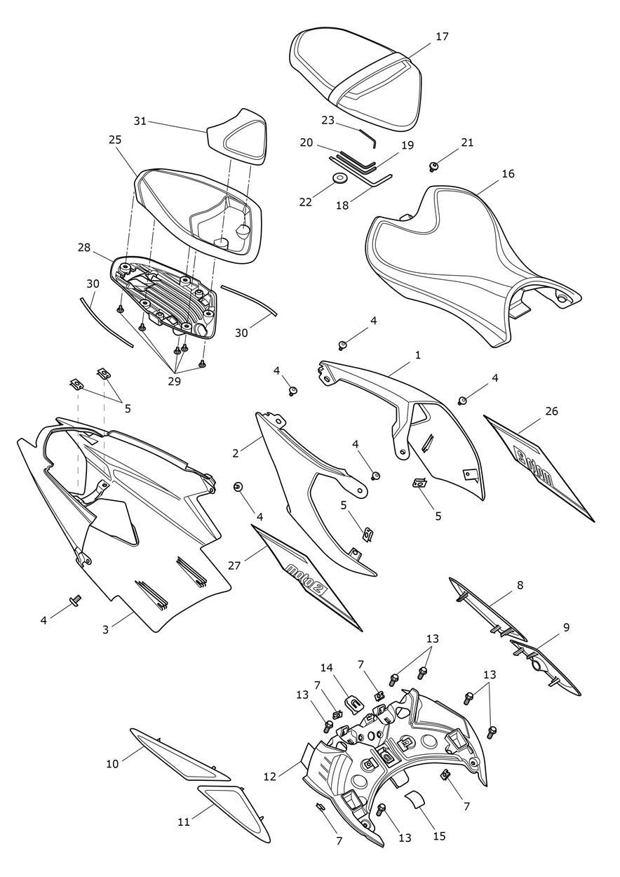 Rear Bodywork & Seat exploded diagram