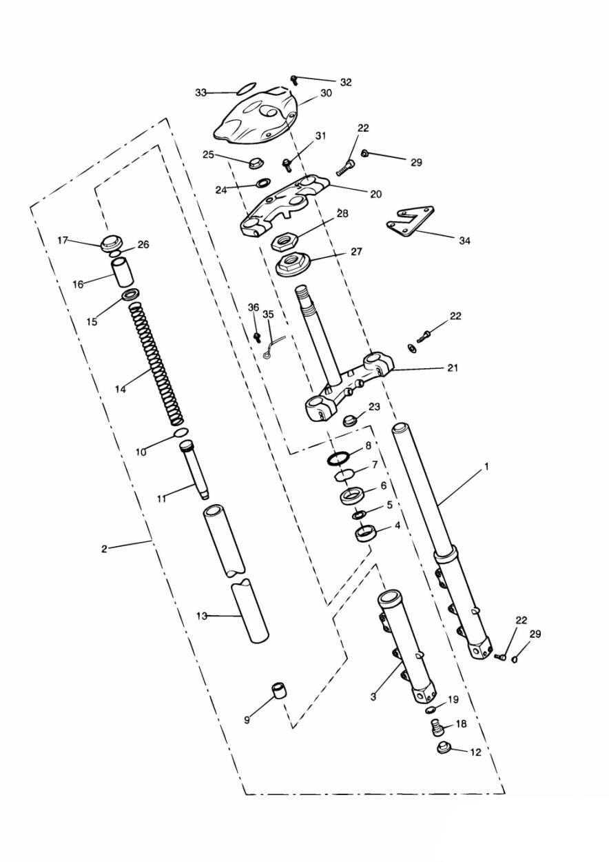 Front Forks and Yokes exploded diagram