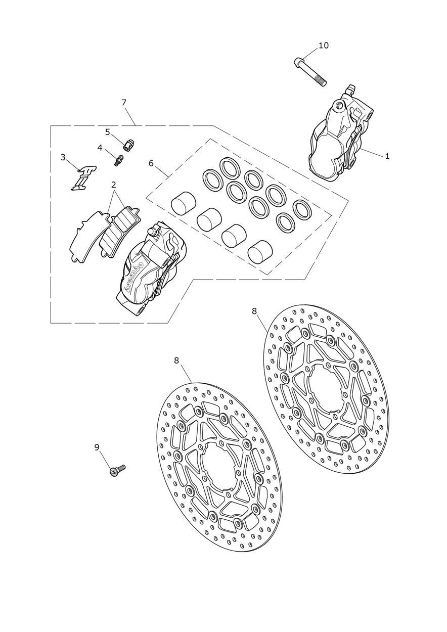 Front Brake Caliper & Disc exploded diagram