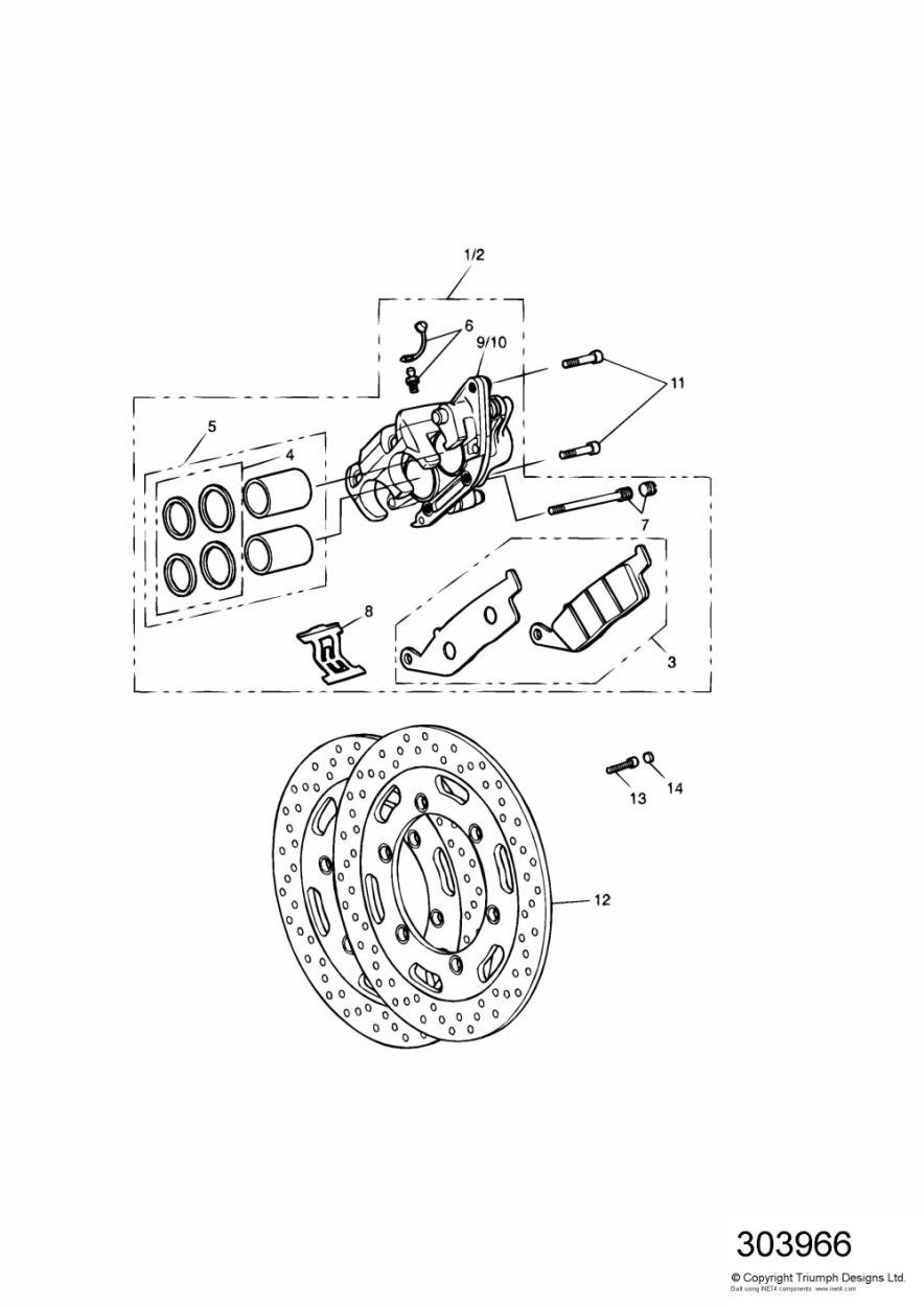 Front Brake Caliper and Disc exploded diagram