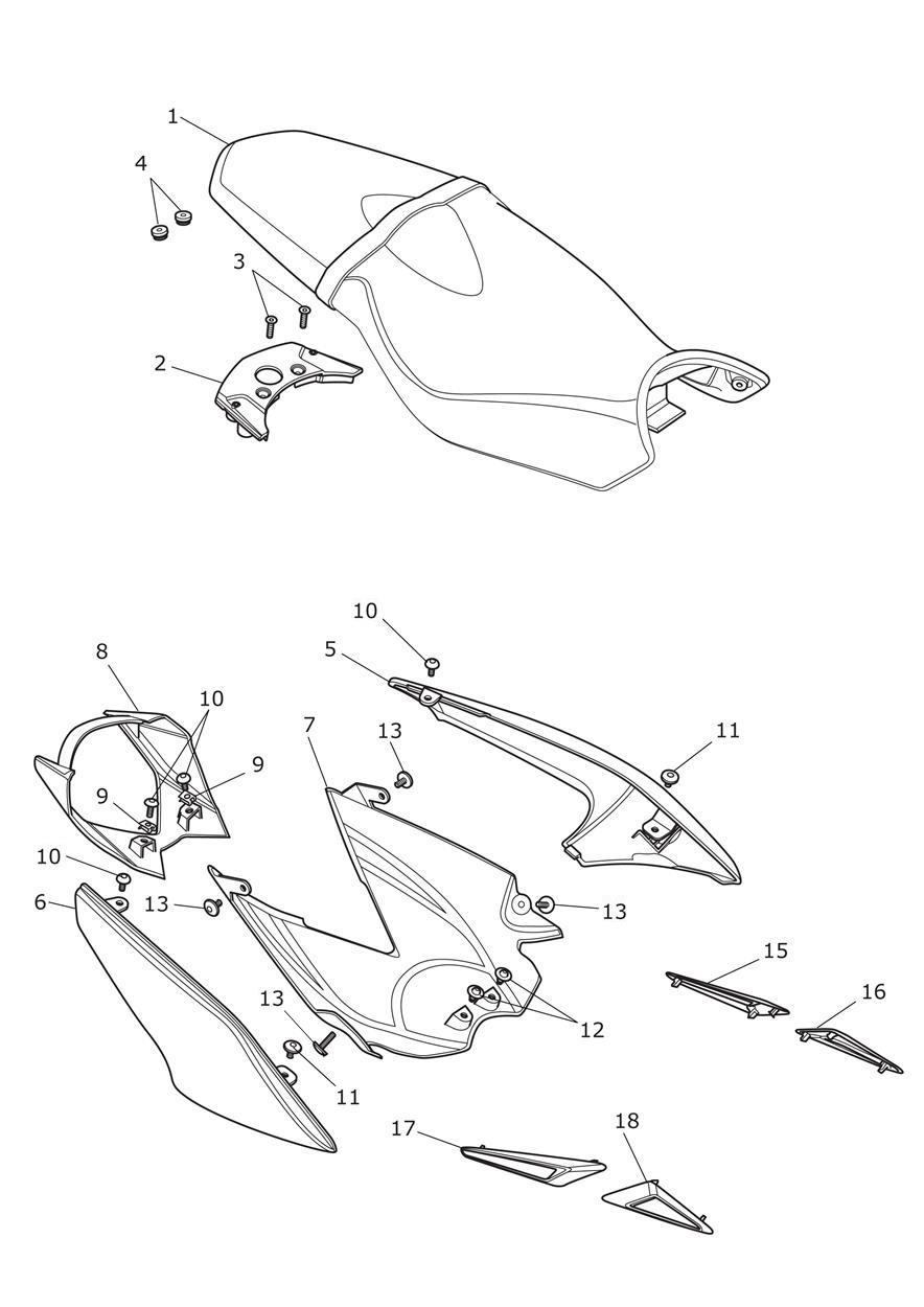 Rear Bodywork & Seat exploded diagram