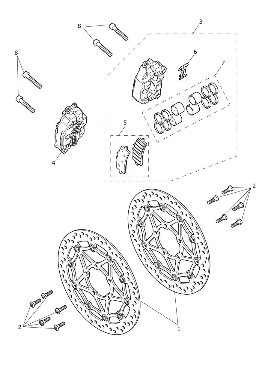 Front Brake Caliper & Discs exploded diagram