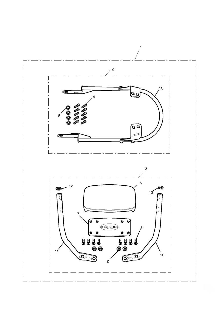 Passenger Backrest Low Kit exploded diagram