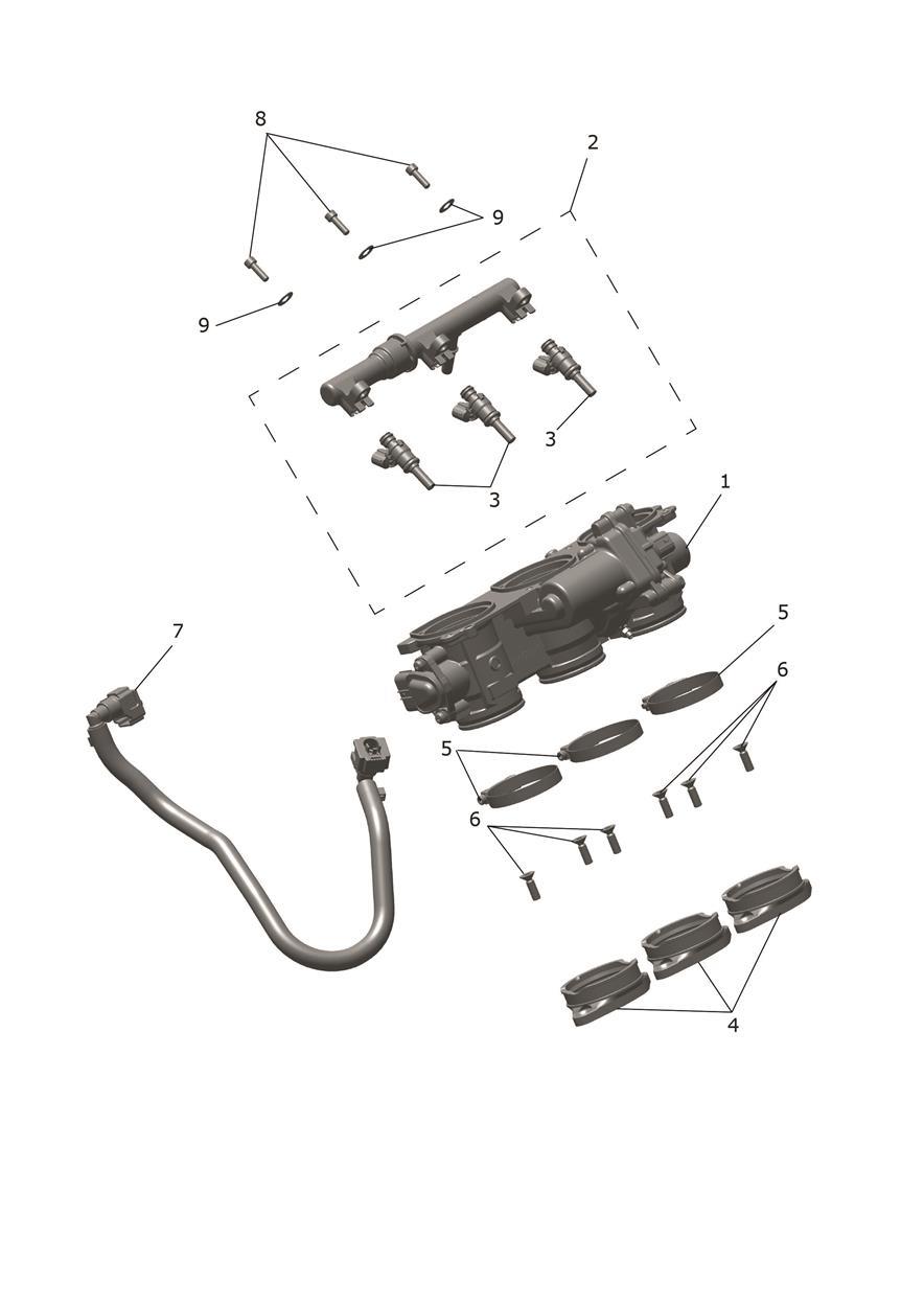Throttles, Injectors and Fuel Rail exploded diagram