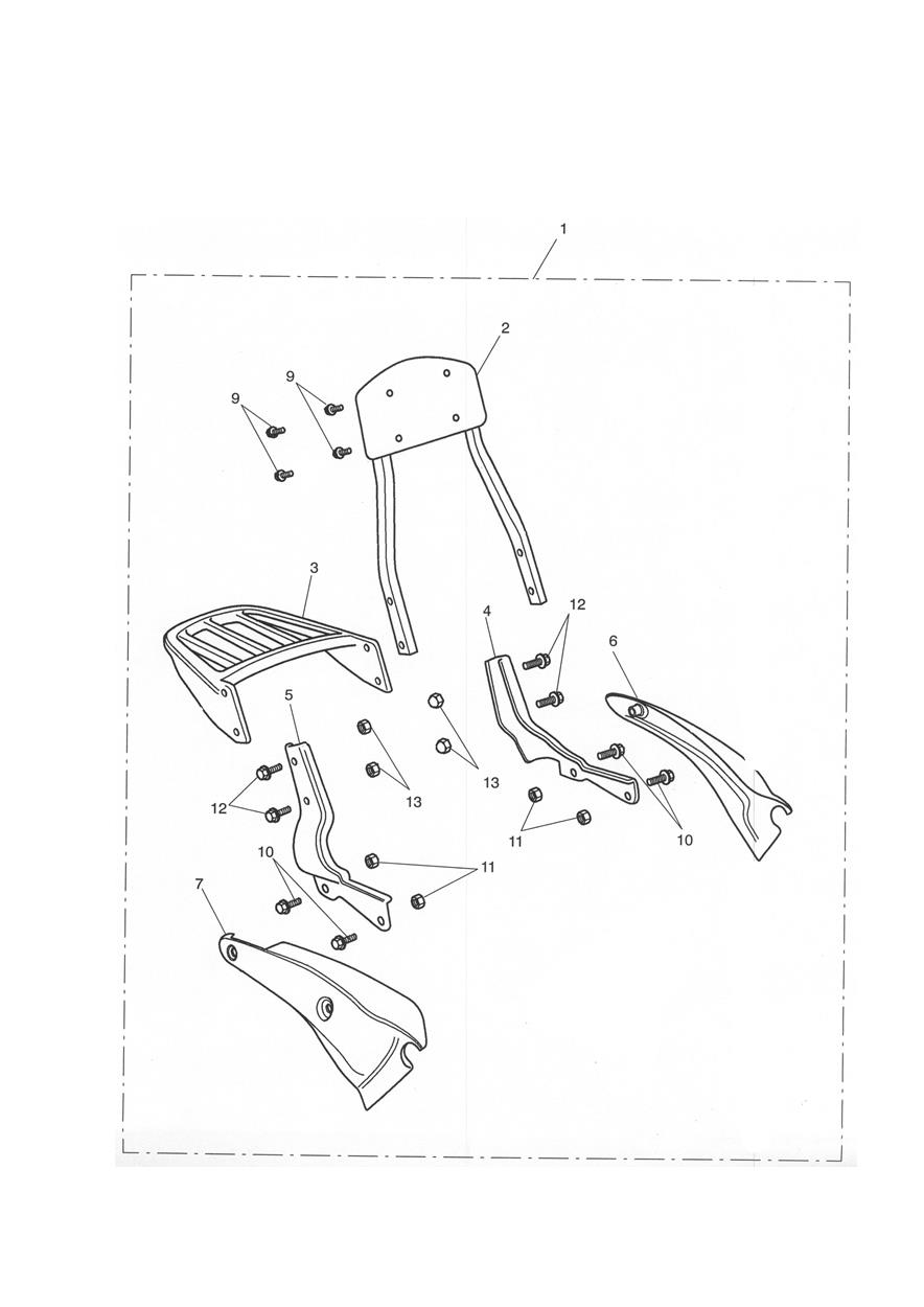 Tall Passenger Backrest & Luggage Rack exploded diagram