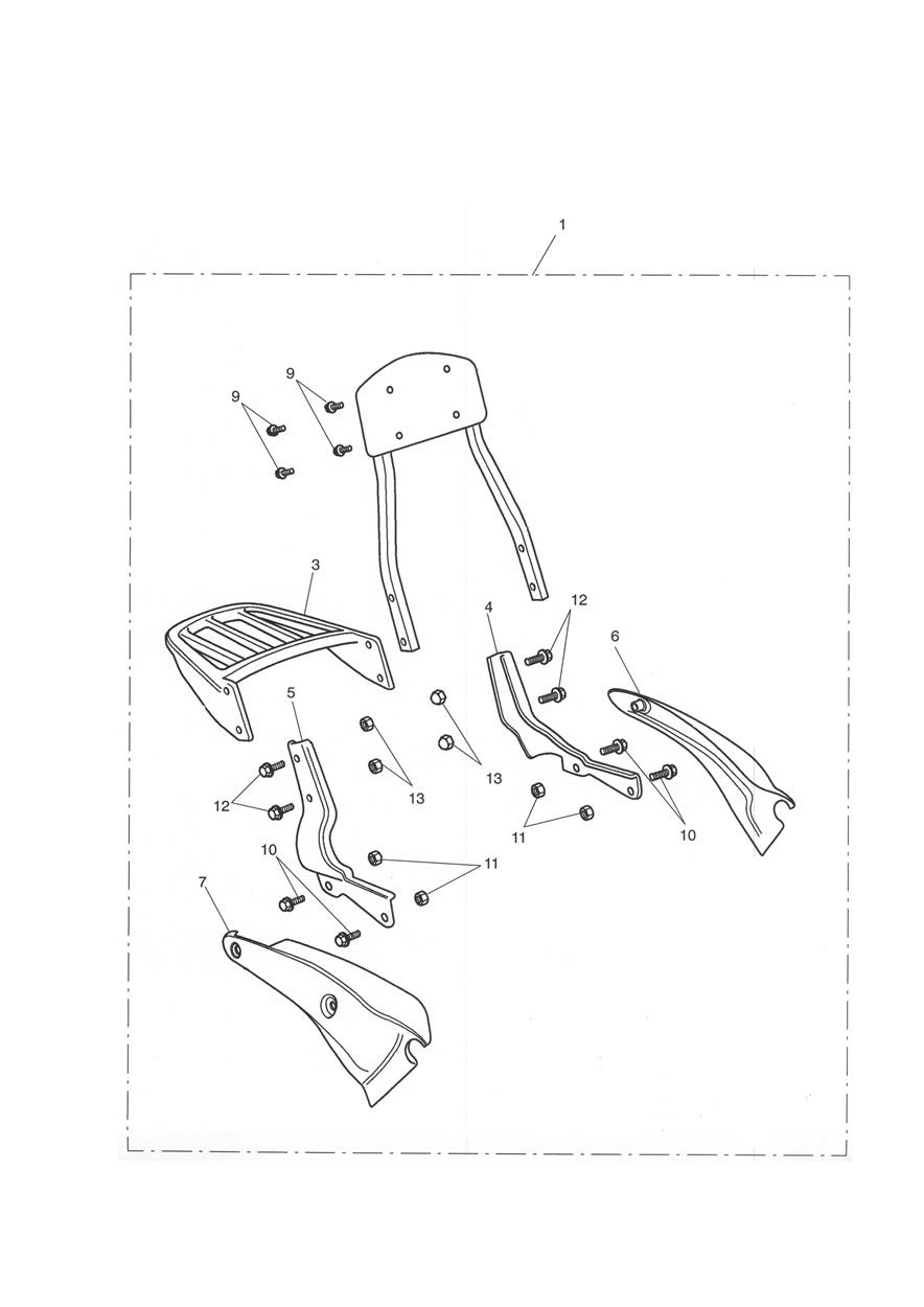 Short Passenger Backrest & Luggage Rack exploded diagram